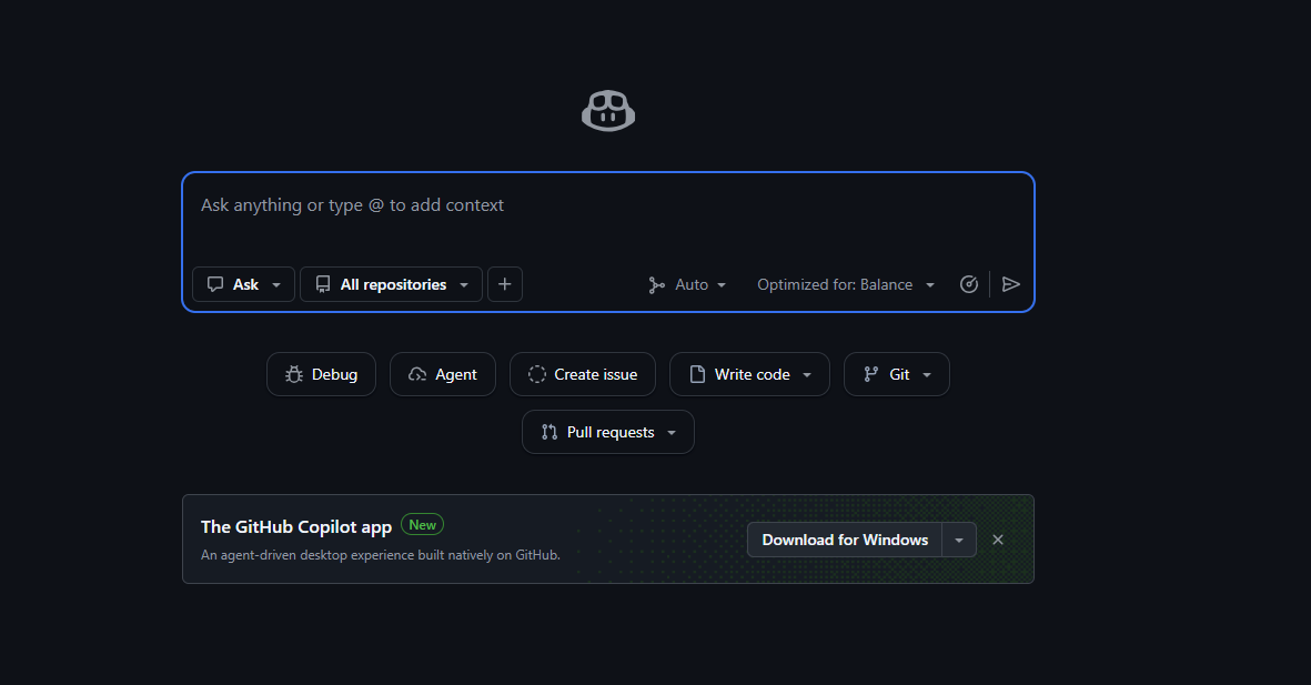 L'app GitHub Copilot : une invite, le mode agent, relié au repo